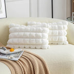 Neelvin Cream White Faux Fur Cozy Soft Plaid Decorative Throw Pillow Covers 12x20 inch Set of 2,Velvet Pillowcase Cushion Case for Sofa Couch
