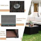 Tangkula 6 Pieces Patio Furniture Set, Outdoor Rattan Sofa Set, Wicker Conversation Set w/Tempered Glass Coffee Table & Cushions, Sectional Sofa Set for Backyard, Garden, Balcony, Poolside (Beige)