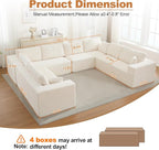 Modular Sectional Cloud Couch for Living Room,Modern Boneless Couche Set with Plush Corduroy,Comfy Floor Sofa with Memory Foam,Stupendous U Shaped Sofa,No Assembly Required,Beige