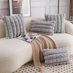 Neelvin Grey Faux Fur Cozy Soft Plaid Decorative Throw Pillow Covers 16x16 inch Set of 2,Velvet Pillowcase Cushion Case for Sofa Couch