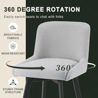 Swivel Bar Stools Set of 2, 26''H Upholstered Barstools with Backs, Modern Counter Height Bar Stool Chairs for Kitchen Island, Metal Legs, Fabric, Light Gray Counter Stools