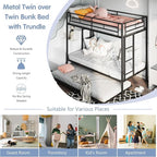 SUNLEI Metal Bunk Beds with Double Secured Ladders, Twin Bunk Bed with Surrounded Safety Guardrails, Space Saver Twin Beds, Noise Free for Small Bedroom, with Trundle Function, Black