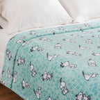 Berkshire Blanket Peanuts® VelvetLoft® Cute Character Snoopy Plush Blanket,Snoopy Springtime Floral Dance Large Blue,Full/Queen 90 in x 90 in (Official Peanuts® Product)