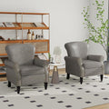 Accent Chair, Mid Century Modern Faux Leather Arm Chair with Wood Leg for Living Room, Bedroom, Comfy PU Leather Club Reading Chairs with Wingback & Nailhead Trim (Leather Grey, Set of 2)