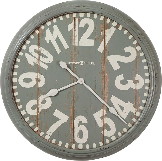 Howard Miller Quade Oversized Wall Clock, Gray Finish Wood Design Off-White Arabic Numerals Quartz Movement, Analog Dial Alarm Clock Wall Mount Best for Home Decor, Office and Kitchen