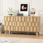 9 Drawer Dresser, Modern Fluted Storage Dresser with Deep Drawers and Metal Handles, Wood Chest of Drawers Storage Organizer for Bedroom, Living Room, Hallway (Natural)