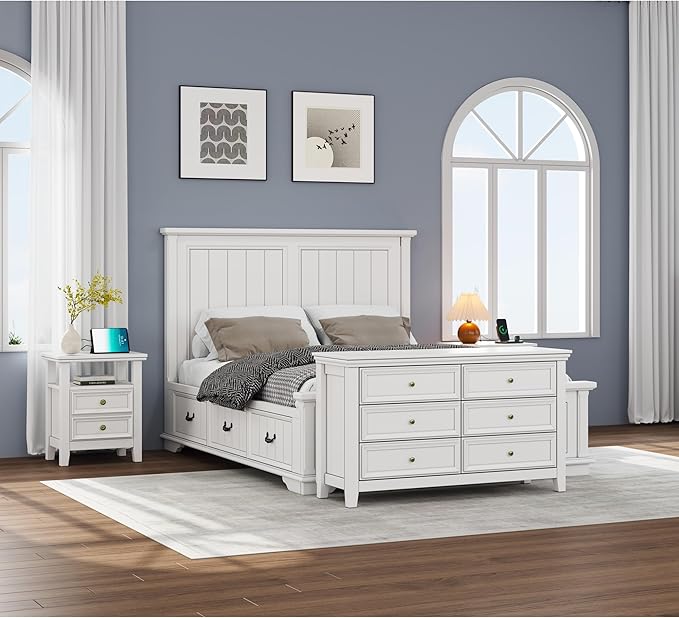White Dresser for Bedroom 6 Drawers Dresser - 47.2" Wide 6 Chest of Drawers Storage Double Cabinet as Bedfoot Organizer & Wardrobe Cabinet