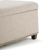 SIMPLIHOME Kingsley 48 inch Wide Transitional Rectangle Large Storage Ottoman in Natural Linen Look Fabric, Assembled, For the Living Room, Entryway and Family Room