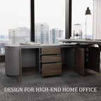 SAINTCY Large Executive Office Desk with File Cabinet, 86.6 Inch Sit & Stand L Shaped Executive Desk, Adjustable Luxury Office Desks for Boss, Business Owners, Managers and Supervisors Return Right