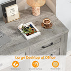 Farmhouse 47" Executive Desk, Computer Desk with File Drawer and Charging Station, Workstation for Home Office, Study（Grey）.