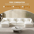 Modular Sectional Sofa, 146.5 Inch U-Shaped Cloud Sofa with Deep Seat Chenille Sofa with Cushions, Four Seater Sectional Sofa for Living Room Apartment,White