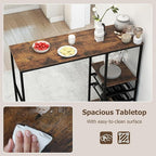 COSTWAY 48" Long Bar Table, Bar Height Dining Table with Storage Shelves, Wine Racks & Stemware Holders, Industrial Breakfast Table for Kitchen Living Room Behind Couch, Rustic Brown