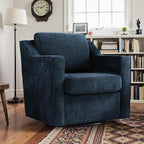 Pia Ricco 2-Pack Plush Oversized Chenille Fabric Swivel Accent Chairs with Removable Covers, Living Room Reception Bundle Set,Grey Blue
