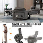 Lift Chair Lay Flat Recliner Heat Massage Dual Motor Infinite Position Power Recliners with Left Side Tray Table-Wireless Charger,Cup Holder (Dark Grey Chenille Fabric)