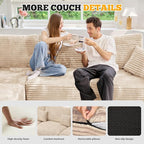 113" Modular Sectional Sofa, Convertible L-Shaped Cloud Couches for Living Room with Ottoman, 4 Seater Corduroy Boneless Couch Sofa Set, No Assembly Required, Khaki 1 PCS