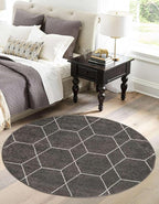 Unique Loom Trellis Frieze Collection Area Rug - Geometric (12' Round Dark Gray/Ivory)