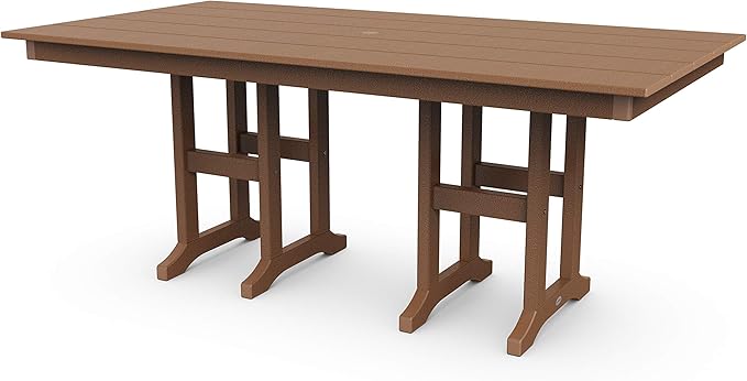 POLYWOOD Lakeside Farmhouse Style 37" x 72" Rectangle Outdoor Dining Table, Recycled HDPE Plastic, Fade Proof, Stain Proof, Teak