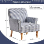 HUIMO Linen Fabric Accent Chairs Set of 2, Mid-Century Modern Armchair with Solid Wood Legs, Single Sofa Chair,Upholstered Reading Club Chair (2, Dark Blue and White Stripe)