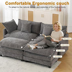 77" Cloud Chenille Sectional Sofa with 2 Ottoman｜Modular Couch with 29.1" Deep Seat｜FSC Solid Wood Frame｜Easy Assembly & 1YR Guarantee｜for Apartment Living Room (Grey, 77 Inch（U）)