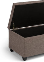 SIMPLIHOME Sienna 33 inch Wide Transitional Rectangle Storage Ottoman Bench in Fawn Brown Linen Look Fabric, Assembled, For the Living Room, Entryway and Family Room