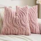 FUTEI Pink Decorative Throw Pillow Covers 22x22 Inch Set of 2,Soft Faux Fur Geometric Shapes Texture Cushion Case,Boho Home Decor for Couch Bed Living Room
