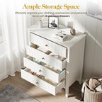 White Fluted 4 Drawer Dresser Set of 2 for Bedroom, Modern Chest of Drawers, Wood Dresser for Storage Clothes, Wooden Storage Cabinet Nightstand for Bedroom, Hallway, Living Room, Entryway