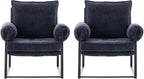 Xifan Modern Comfy Reclining Chair with 6 Angle Adjustable Backrest, Upholstered Accent Chair Fabric Living Room Lounge Chair for Reading Room - Dark Blue, Set of 2