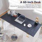 JXQTLINGMU 60" Modern Executive Desk with Storage, Wood Home Office Desk with Drawer & Cabinet, Fluted Computer Writing Desk for Study, Living Room, Bedroom, Antique White
