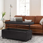 SIMPLIHOME Avalon 44 inch Wide Contemporary Rectangle Lift Top Rectangular Storage Ottoman in Tanners Brown Vegan Faux Leather, Assembled, for the Living Room, Entryway and Family Room.