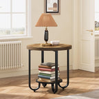 Tribesigns Round End Table with 2-Tier Storage Shelf, Industrial Side Table with Curved Metal Legs, Wood-Grain Accent Coffee Side Stand, Small Nightstand for Living Room, Bedroom, Office, Bathroom