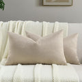FUTEI Oatmeal Chenille Throw Pillow Covers 12x20 Inch Set of 2,Soft Wide Chevron Textured Lumbar Pillow Cases,Farmhouse Home Decor for Couch Bed Living Room