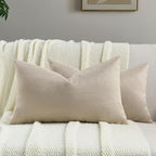 FUTEI Oatmeal Chenille Throw Pillow Covers 12x20 Inch Set of 2,Soft Wide Chevron Textured Lumbar Pillow Cases,Farmhouse Home Decor for Couch Bed Living Room