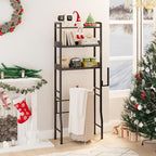 Over The Toilet Storage, 3-Tier Metal Over Toilet Bathroom Organizer Shelf with Adjustable Shelf with Toilet Paper Holder & Hooks Black