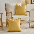 FUTEI Mustard Yellow Chenille Throw Pillow Covers 18x18 Inch Set of 2,Edges Double-Stitched Cushion Cases,Modern Home Decor for Couch Living Room