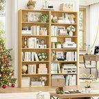 FOTOSOK 70.8" Tall Bookcase Shelf, 6 Tier Wide Bookshelf with Storage, Billy Bookcase Set of 2, Large Bookshelf for Living Room, Home Office, Natural