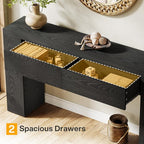 Tribesigns 63-Inch Wooden Console Table with 2 Hidden Drawers, Farmhouse Rustic Brown Sofa Table for Living Room, Hallway, Entrance, Foyer, Easy Assembly (Black)