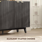 HOMCOM Fluted Sideboard Buffet Cabinet, 55" Modern Accent Console Cabinet with 4 Doors, 2 Adjustable Shelves and 5 Wood Legs, Dark Gray