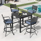 Pellebant Outdoor Bar Stools Set of 4 with Sunbrella Cushion, 29.5" Aluminum Swivel Bar Height Stool Chairs with Back & Footrest, Rust-Proof Patio Bartools for Deck Lawn Garden, Spectrum Denim