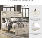 Signature Design by Ashley Cambeck Farmhouse King Panel Bed with 2 Storage Drawers, Sconce Lights and USB Ports, Foundation or Box Spring Needed, Whitewash