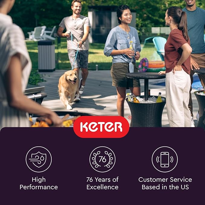 Keter Pacific Cool Bar Outdoor Patio Furniture and Hot Tub Side Table with 7.5 Gallon Beer and Wine Cooler, Dark Grey