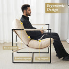 Furnilivng Large Sling Accent Chair, Comfortable Boucle Fabric Arm Chair, Upholstered Cozy Reading Chair for Living Room, Bedroom, Dressing Room, Home Office, White