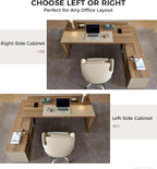 L-Shaped Executive Desk with Lockable Drawers – 79" Modern Large Executive Office Desk with LED, Lateral File Cabinet, Built-In Cable Box, Privacy Panel & Storage Shelves for Home or Business, Left