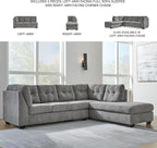 Signature Design by Ashley Marleton Contemporary Right-Arm Facing Tufted 2-Piece Sleeper Sectional with Chaise, Loose Seat Cushions and Bi-Fold Memory Foam Mattress, Full, Light Gray