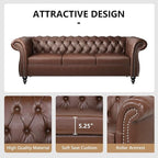 2 Piece Living Room Sofa Set, 3 Seater Faux Leather Sofa Couch and Chair Set, Mid Century Modern Upholstered Couch with Cushions, Vintage Comfy Tufted Chesterfield Couches for Bedroom, Office (Brown)