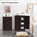 Yaheetech Large Bathroom Floor Cabinet with 4 Drawers and Single Door Cabinet, Freestanding Storage Cabinet for Living Room Kitchen Hallway, Espresso