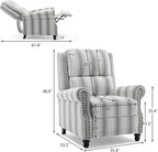 Pushback Recliner Chair, Comfy Fabric Wingback Recliner Chair, Upholstered Armchair Push Back Recliner with Wood Legs, Rivet Trim Single Sofa Accent Chair for Living Room, Bedroom, Gray Stripe