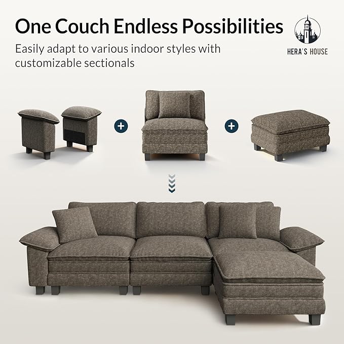 HERA'S HOUSE 88" Modular Sectional Sofa, Loveseat Couches for Living Room, Comfy Cloud Couch 2-Seater Deep Seat Sofa with Throw Pillow, Chenille Ash