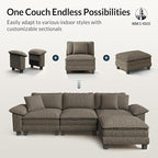 HERA'S HOUSE 124" Modular Sectional Sofa, Oversized L Shaped Couches for Living Room, Comfy Cloud Couch with Ottoman, 4-Seater Deep Seat Sofa with Throw Pillow, Chenille Ash