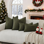 a moment Christmas Linen Pillow Covers Set of 2,Boho Farmhouse Throw Pillowcases Neutral Textured Decorative Covers for Couch Sofa,Soft Linen Blend Accent Case Cushion Home Decor 20"x12"Dark Green