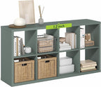 Furinno Cubicle Book Shelf, 8-Cube Thick Frame Bookshelf, Horizontally & Vertically Reversible Bookcase with Open Back, 14.6" x 30" x 57.9", for Living Room, Bedroom, Home Office, Sage Green